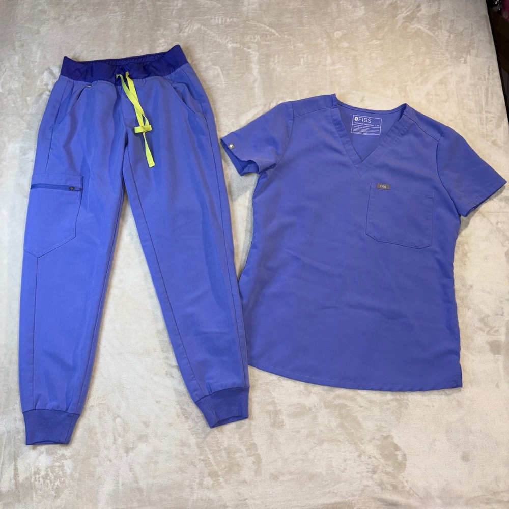 FIGS Scrub Set Purple Catarina V-Neck Top XS Zamora Jogger Pants XXS FW1000